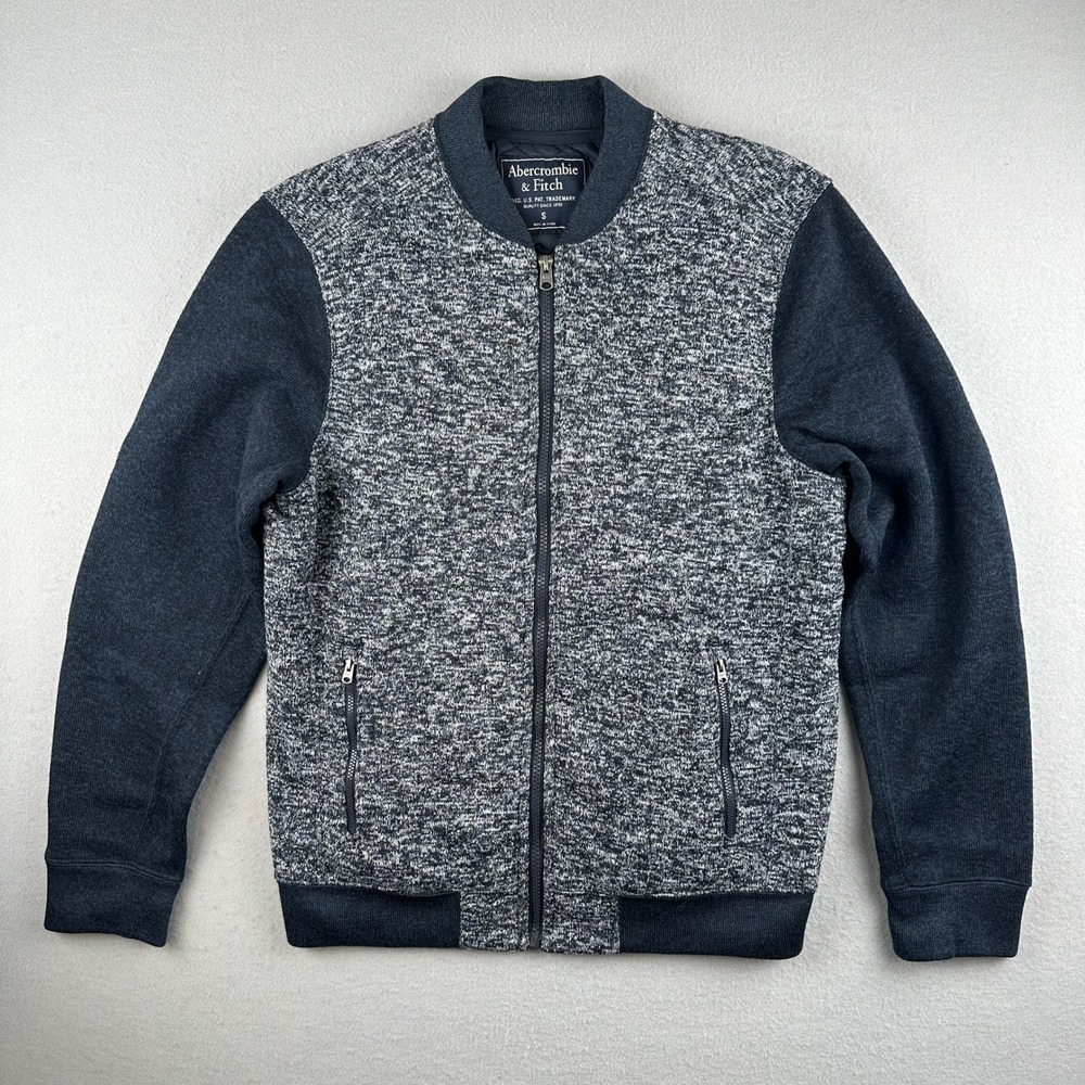 Abercrombie & Fitch Bomber Jacket Mens Small Blue Marled Knit Quilted Zip Up